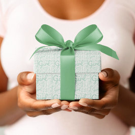 トレンディーグリーンスクリプトタイポグラフィガールベビーシャワー ラッピングペーパー