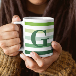 トレンディーグリーンストライプとモノグラム コーヒーマグカップ