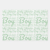トレンディーグリーンタイポグラフィボーイスクリプトベビーシャワー ラッピングペーパーシート (正面)