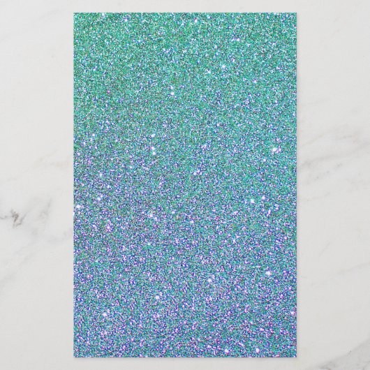 トレンディーグリーンティール(緑がかった色)ブルーグリッターパターン 便箋 (正面)