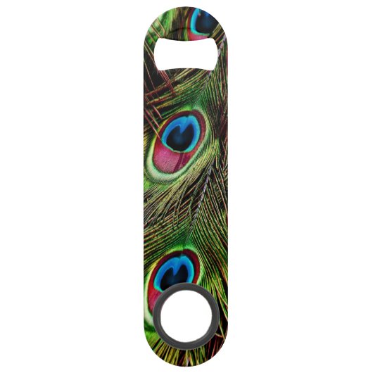 トレンディーグリーンパープルティール（緑がかった色）ターコイズ孔雀フェザー スピード栓抜き (正面)