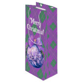 トレンディーグリーンパープルプリドクリスマスオーナメント ワインギフトバッグ (正面アングル)