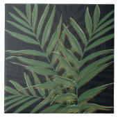 トレンディーグリーンパーム葉金ゴールドストロークグレーデザイン タイル (正面)