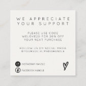 トレンディーグリーンピンクありがとうメディア挿入 スクエア名刺 (裏面)