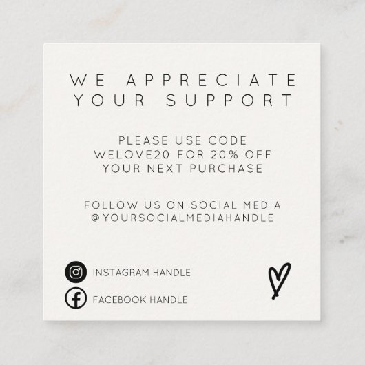 トレンディーグリーンピンクありがとうメディア挿入 スクエア名刺 (裏面)