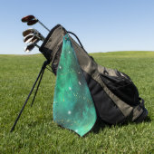 トレンディーグリーンブルーティール（緑がかった色）金ゴールド銀河系パターン ゴルフタオル (グリーン)