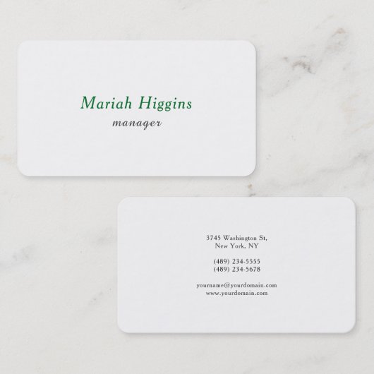 トレンディーグリーンホワイトプレーンエレガントミニマル 名刺 (正面/裏面)