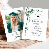 トレンディーグリーンボウリボン写真卒業パーティー 招待状