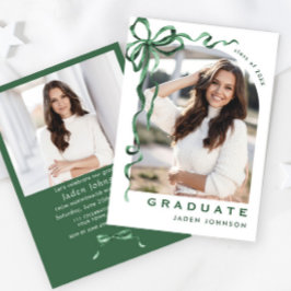 トレンディーグリーンボウリボン2写真卒業パーティー 招待状