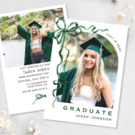 トレンディーグリーンボウリボン2写真卒業パーティー 招待状