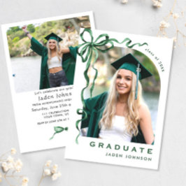 トレンディーグリーンボウリボン2写真卒業パーティー 招待状