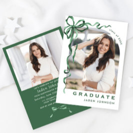 トレンディーグリーンボウリボン2写真卒業パーティー 招待状