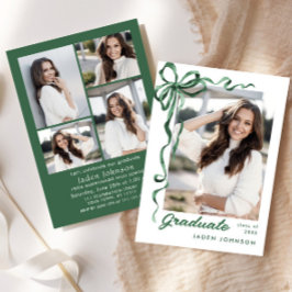 トレンディーグリーンボウリボン5写真卒業パーティー 招待状