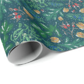 トレンディーグリーンミュート冬のホリデーラッピング紙 ラッピングペーパー (ロールコーナー)