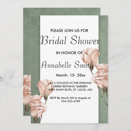 トレンディーグリーンリーブライダルシャワー招待 招待状 (正面/裏面)