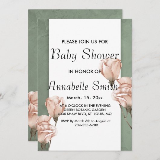 トレンディーグリーンリーベビーシャワー招待状 招待状 (正面/裏面)