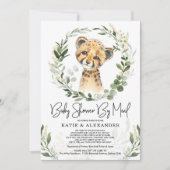 トレンディーグリーンリー金ゴールドベビーレオパードシャワーバイメール 招待状 (正面)