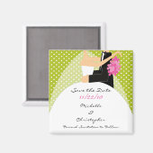 トレンディーグリーン新郎新婦Date Magnetを保存 マグネット (正面/裏面)