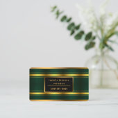 トレンディーグリーン金ゴールドラグジュアリーリネンテクスチャコレクション 名刺 (スタンド正面)