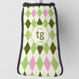 トレンディーグリーン&ピンクパタアーガイルーンモダンモノグラム ゴルフヘッドカバー
