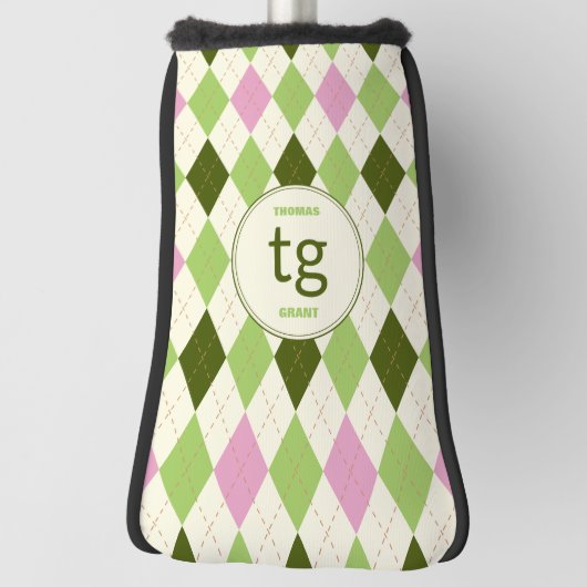 トレンディーグリーン&ピンクパタアーガイルーンモダンモノグラム ゴルフヘッドカバー (回転90)