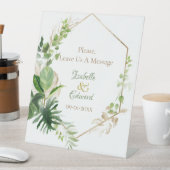 トレンディーグリーン&金ゴールドトロピカルモンステラ葉ズ 台座サイン (インサイチュ)