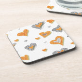 トレンディーグレーのオレンジ色のハート落書きパタンギフト コースター (左側)