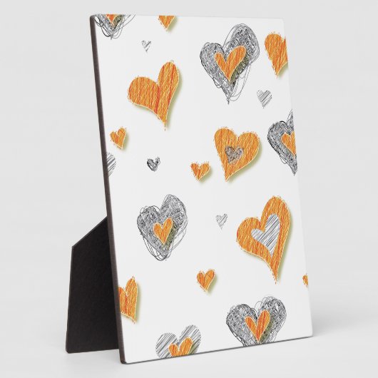 トレンディーグレーのオレンジ色のハート落書きパタンギフト フォトプラーク (側面)