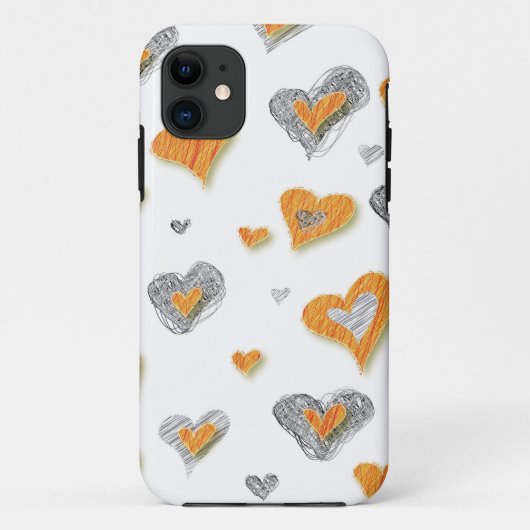 トレンディーグレーのオレンジ色のハート落書きパタンギフト Case-Mate iPhoneケース (裏面)