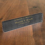 トレンディーグレーウッド金ゴールドデザインプレーンクリエイティブ モダン デスクネームプレート (側面)