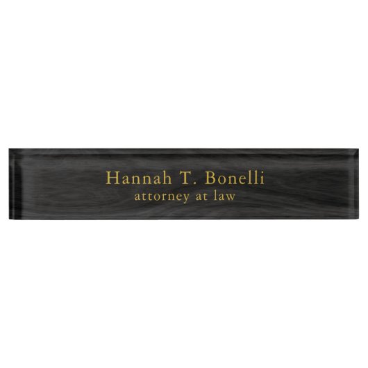 トレンディーグレーウッド金ゴールドデザインプレーンプロフェッショナル デスクネームプレート (正面)