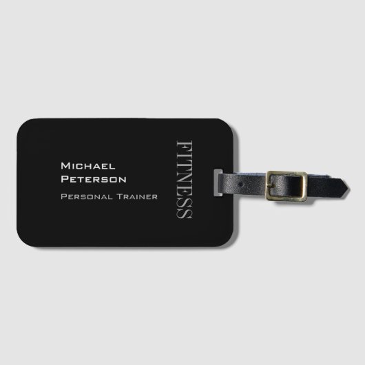 トレンディーグレーブラックフィットネススポーツ名の追加 ラゲッジタグ (正面横)