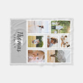 トレンディーグレーモノクロームファミリーフォトコラージュ フリースブランケット (正面(横))