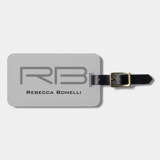 トレンディーグレーモノグラムミニマリストプレーン ラゲッジタグ (正面横)