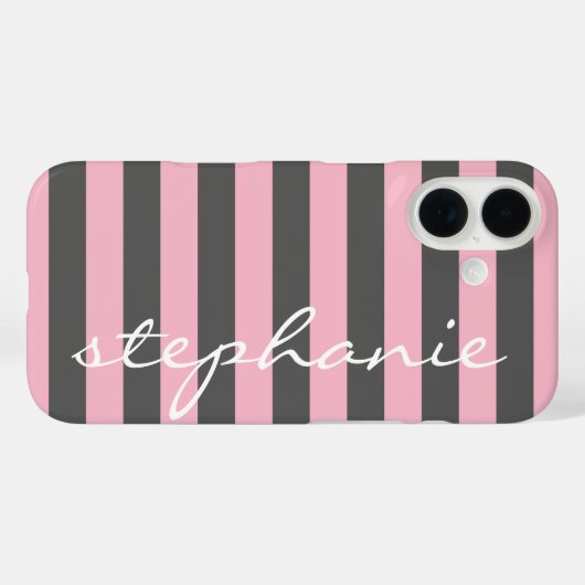 トレンディーグレー赤面ピンクストライプのパターンスクリプト名 Case-Mate iPhoneケース (裏面 (横))