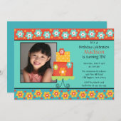 トレンディーケーキフォト誕生日招待状 招待状 (正面/裏面)