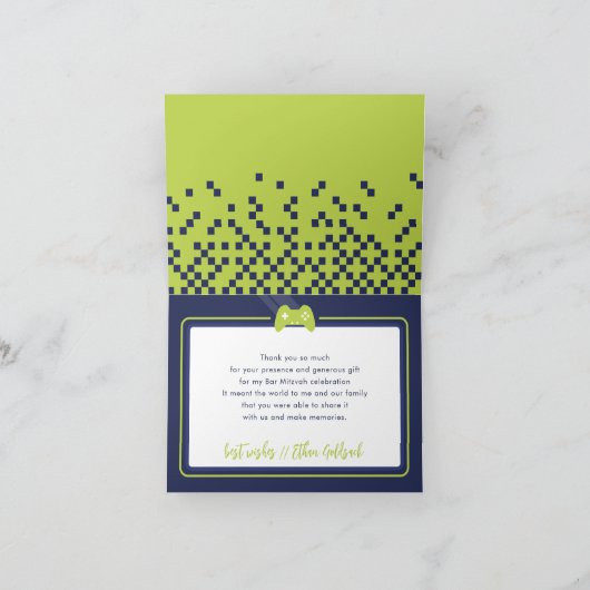 トレンディーゲームバー(ユダヤ教の)バル・ミツバーネイビーブルーライム サンキューカード (内部)