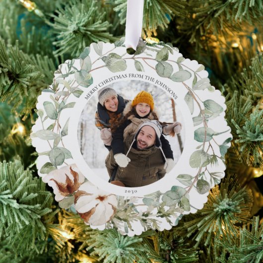 トレンディーコットンウィンターメリークリスマスフォトリース オーナメントカード (インサイチュ (木))