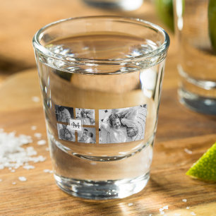トレンディーコラージファミリーフォトブラック&ホワイトイニシャル ショットグラス