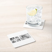 トレンディーコラージファミリーフォトブラック&ホワイトイニシャル スクエアペーパーコースター (インサイチュ)