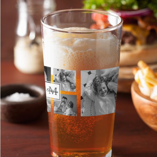 トレンディーコラージファミリーフォトブラック&ホワイトイニシャル タンブラーグラス