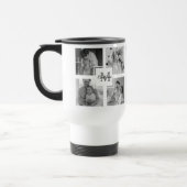 トレンディーコラージファミリーフォトブラック&ホワイトイニシャル トラベルマグ (左)