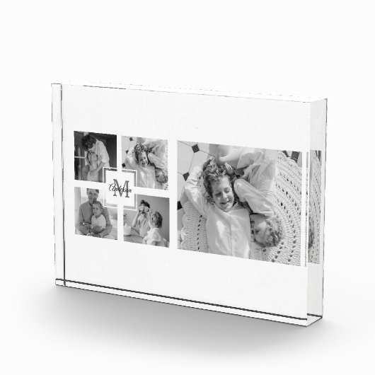 トレンディーコラージファミリーフォトブラック&ホワイトイニシャル フォトブロック (右)