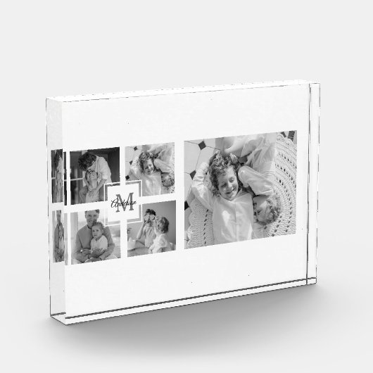 トレンディーコラージファミリーフォトブラック&ホワイトイニシャル フォトブロック (左)