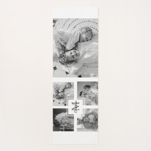 トレンディーコラージファミリーフォトブラック&ホワイトイニシャル ヨガマット (裏面)