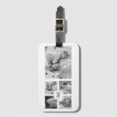 トレンディーコラージファミリーフォトブラック&ホワイトイニシャル ラゲッジタグ (正面縦)