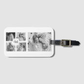トレンディーコラージファミリーフォトブラック&ホワイトイニシャル ラゲッジタグ (正面横)