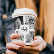 トレンディーコラージファミリーフォトブラック&ホワイトイニシャル