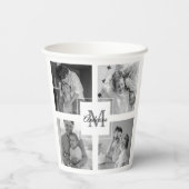 トレンディーコラージファミリーフォトブラック&ホワイトイニシャル 紙コップ (裏面)