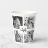 トレンディーコラージファミリーフォトブラック&ホワイトイニシャル 紙コップ (正面)